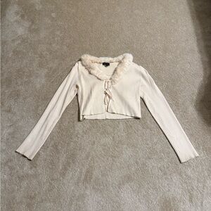 Kendall & Kylie Cream Knit with Faux Fur Trim